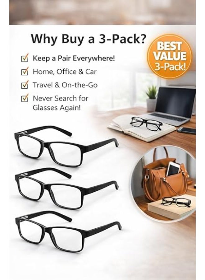 3 Pack Reading Glasses for Men and Women Comfortable Scratch Resistant Reading Glasses for Phone Computer +1.00 to +4.00 with Case and Free Cotton Handkerchief - Image 5